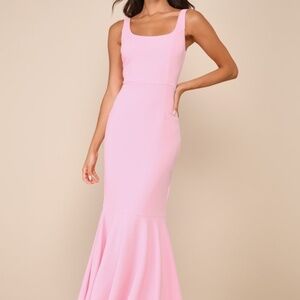 Lulus Romantic Destiny Light Pink Square Neck Trumpet Maxi Dress - Size S